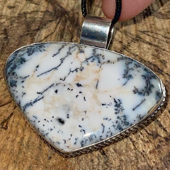 Black & White Dendritic Agate Pendant 2” - Picture 3 of 10